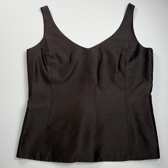 Dana Buchman 100% Silk Zip Up Fitted Peplum Shell Top Blouse Dark Brown Size 8 - Picture 1 of 8